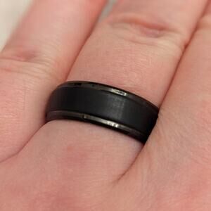 Black Brushed Rimmed Tungsten Carbide Ring